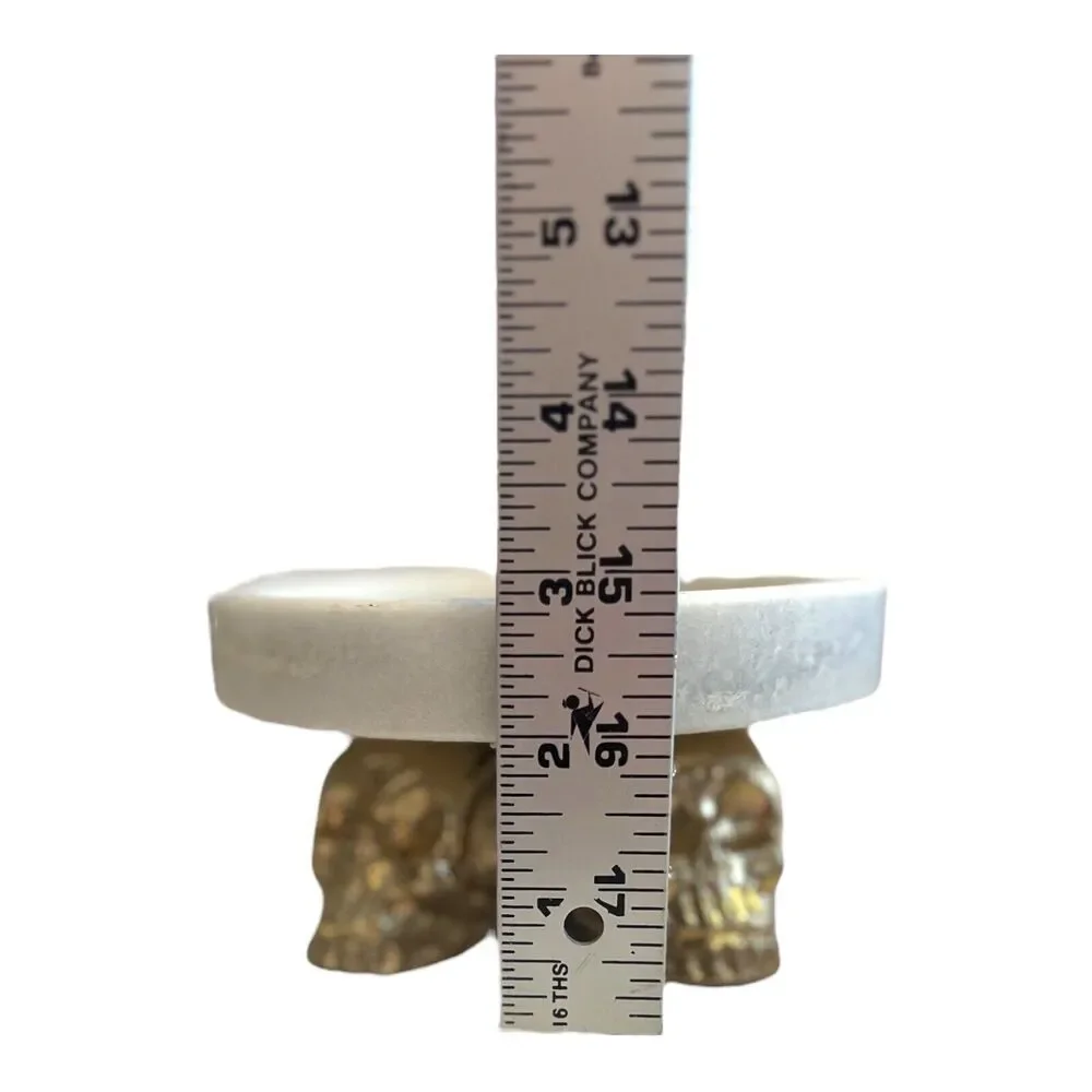 Brass Skulls And Natural Stone Marble Candle Holder Halloween Gothic NEW